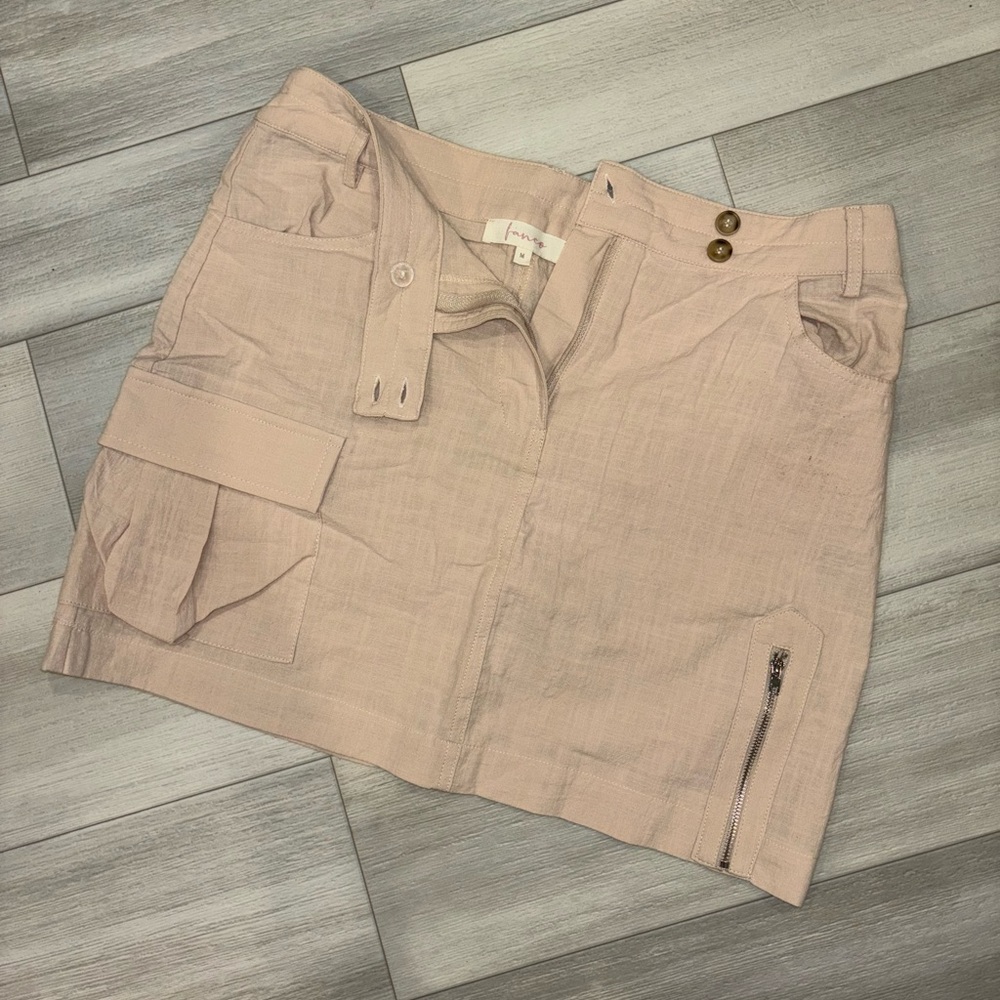 Tan Linen Cargo Skirt